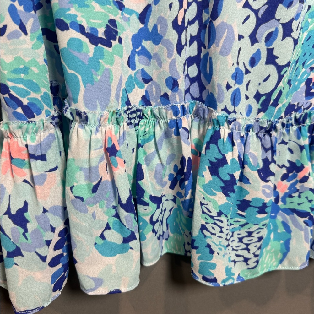 Lilly Pulitzer Savanna Printed Ruffle Hem Blouse in Blue Green Women’s Size S - Picture 7 of 10